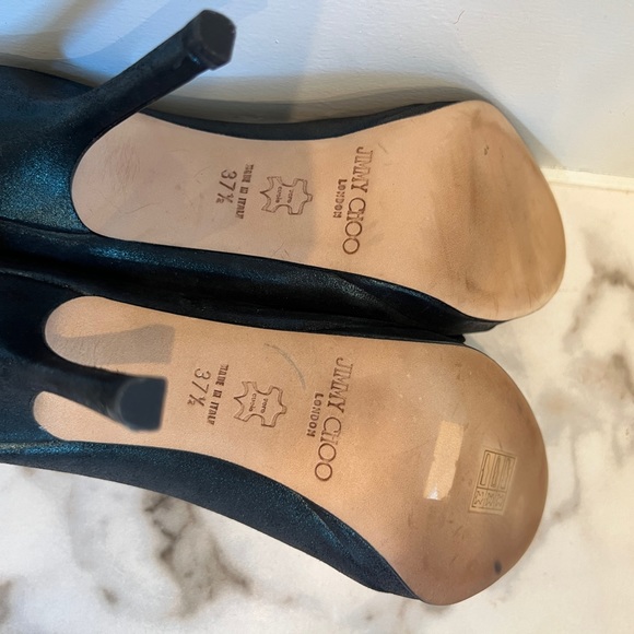 Jimmy Choo -  Forest Green-Satin Open-Toed Pumps - Picture 5 of 7